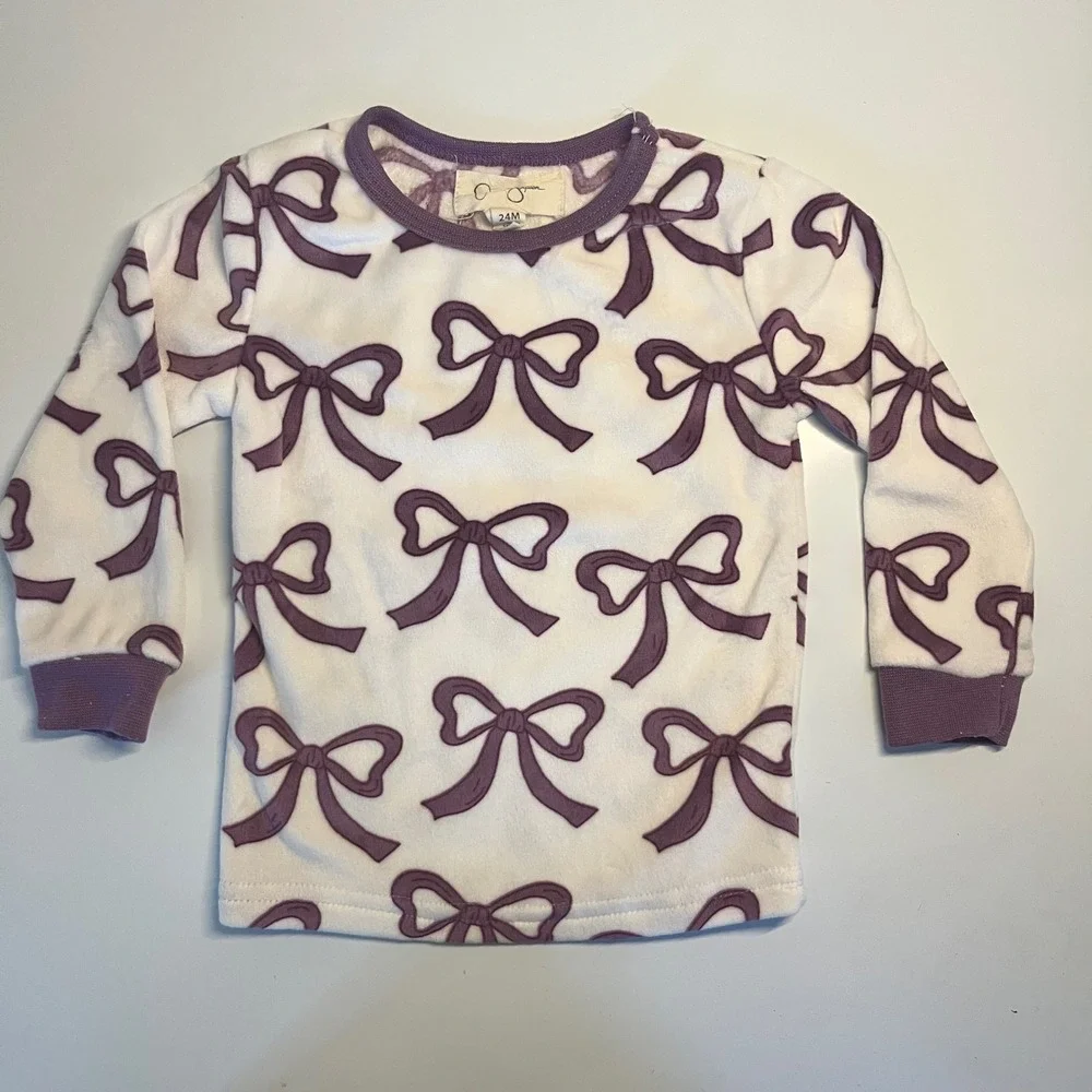 Jessica Simpson Toddler Girls Purple Bow Fleece Pajama Top 24M Long Sleeve - 109